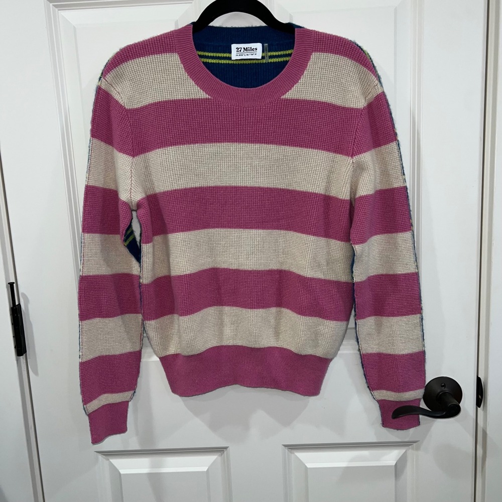 27 Miles Malibu Zhivago 100% Cashmere Striped Crewneck‎ Sweater Size Large